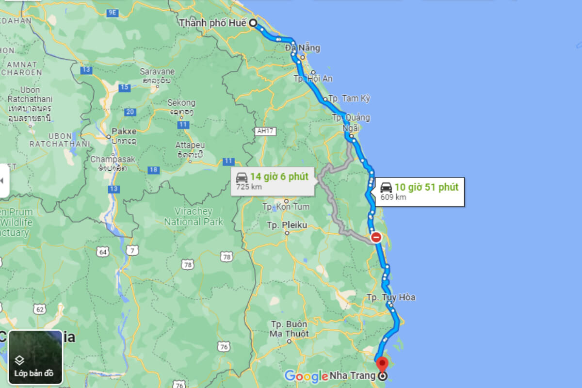 Tuyến đường xe Huế đi Nha Trang mất khoảng hơn 10 tiếng di chuyển   