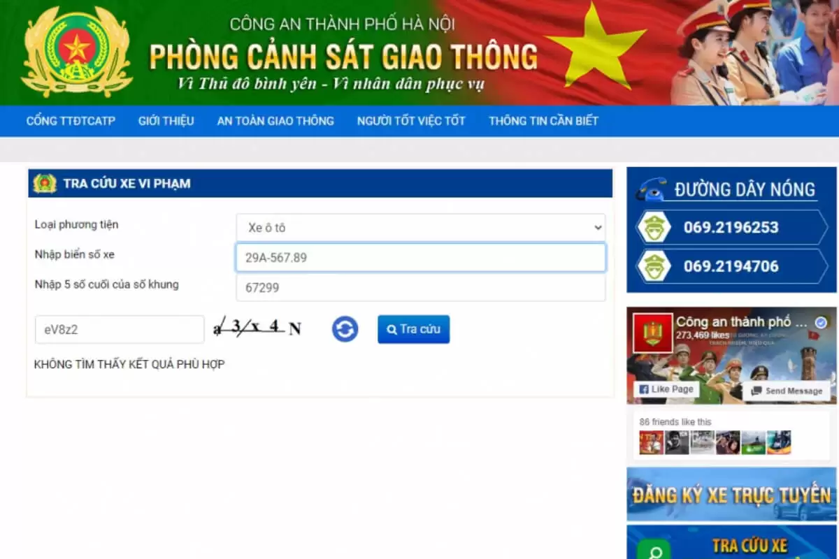 Tra cứu phạt nguội xe máy qua website của Công an thành phố Hà Nội